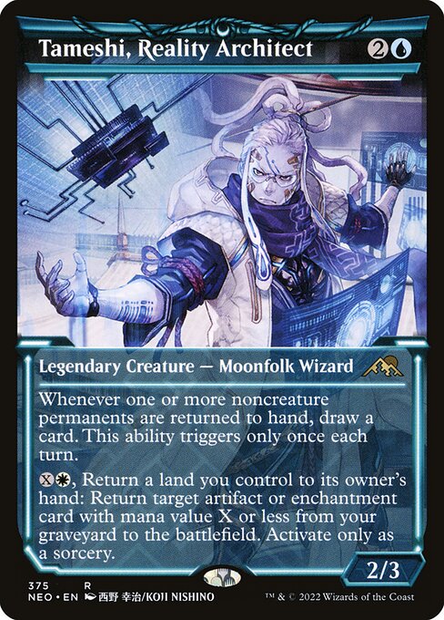 Whenever one or more noncreature permanents are returned to hand, draw a card. This ability triggers only once each turn.
{X}{W}, Return a land you control to its owner's hand: Return target artifact or enchantment card with mana value X or less from your graveyard to the battlefield. Activate only as a sorcery.