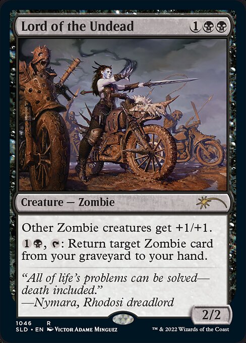 Other Zombie creatures get +1/+1.
{1}{B}, {T}: Return target Zombie card from your graveyard to your hand.