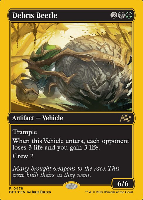 Trample
When this Vehicle enters, each opponent loses 3 life and you gain 3 life.
Crew 2
