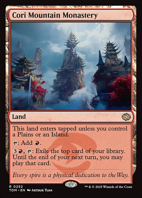 This land enters tapped unless you control a Plains or an Island.
{T}: Add {R}.
{3}{R}, {T}: Exile the top card of your library. Until the end of your next turn, you may play that card.