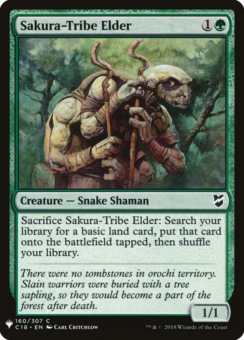Sacrifice Sakura-Tribe Elder: Search your library for a basic land card, put that card onto the battlefield tapped, then shuffle.
