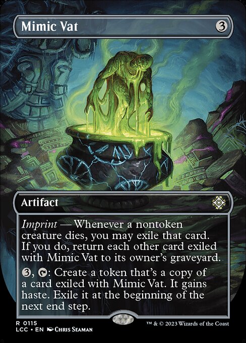 Imprint — Whenever a nontoken creature dies, you may exile that card. If you do, return each other card exiled with this artifact to its owner's graveyard.
{3}, {T}: Create a token that's a copy of a card exiled with this artifact. It gains haste. Exile it at the beginning of the next end step.
