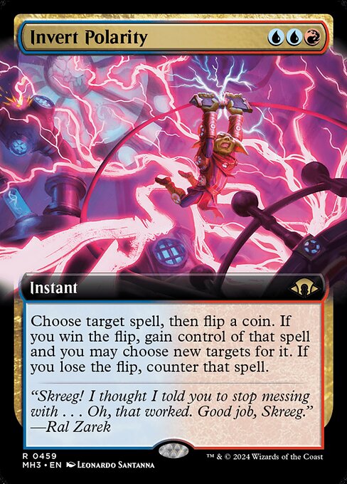 Choose target spell, then flip a coin. If you win the flip, gain control of that spell and you may choose new targets for it. If you lose the flip, counter that spell.