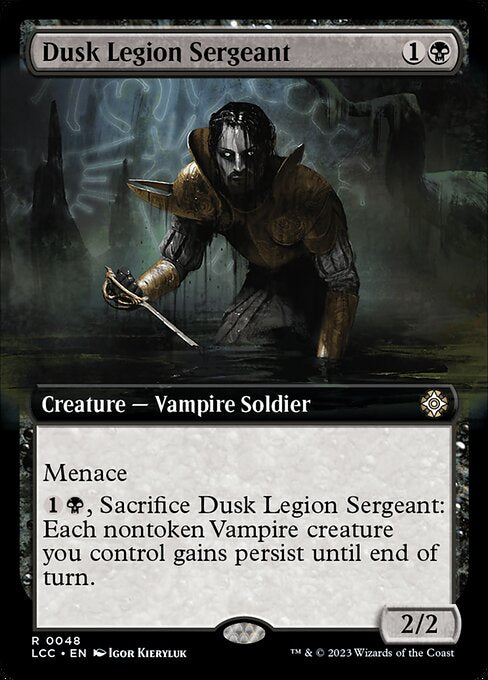 Menace
{1}{B}, Sacrifice this creature: Each nontoken Vampire creature you control gains persist until end of turn. (When it dies, if it had no -1/-1 counters on it, return it to the battlefield under its owner's control with a -1/-1 counter on it.)