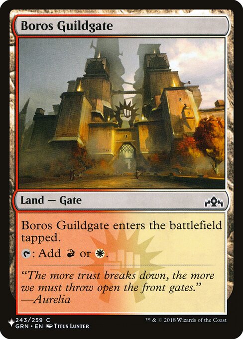 This land enters tapped.
{T}: Add {R} or {W}.