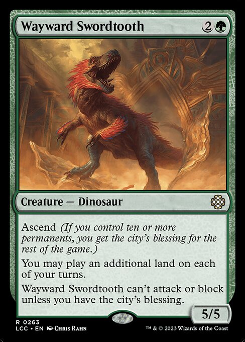 Ascend (If you control ten or more permanents, you get the city's blessing for the rest of the game.)
You may play an additional land on each of your turns.
This creature can't attack or block unless you have the city's blessing.