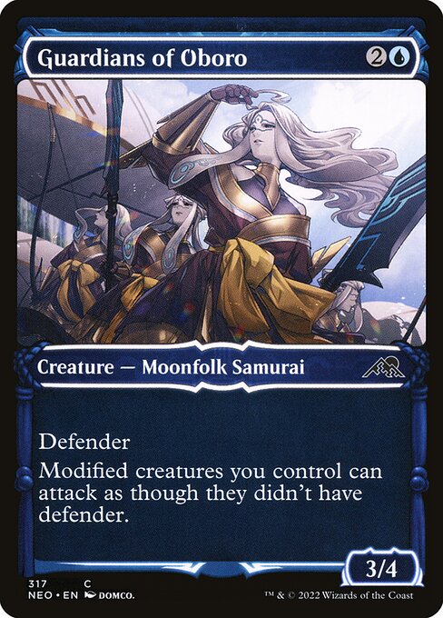 Defender
Modified creatures you control can attack as though they didn't have defender. (Equipment, Auras you control, and counters are modifications.)