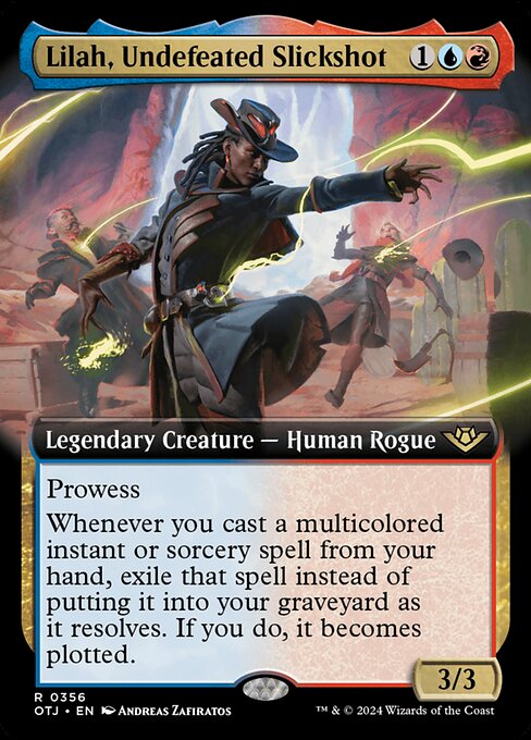 Prowess (Whenever you cast a noncreature spell, this creature gets +1/+1 until end of turn.)
Whenever you cast a multicolored instant or sorcery spell from your hand, exile that spell instead of putting it into your graveyard as it resolves. If you do, it becomes plotted. (You may cast it as a sorcery on a later turn without paying its mana cost.)