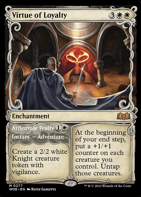 At the beginning of your end step, put a +1/+1 counter on each creature you control. Untap those creatures.   Create a 2/2 white Knight creature token with vigilance. (Then exile this card. You may cast the enchantment later from exile.)