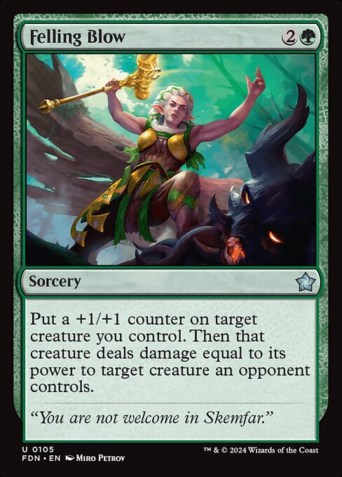 Put a +1/+1 counter on target creature you control. Then that creature deals damage equal to its power to target creature an opponent controls.