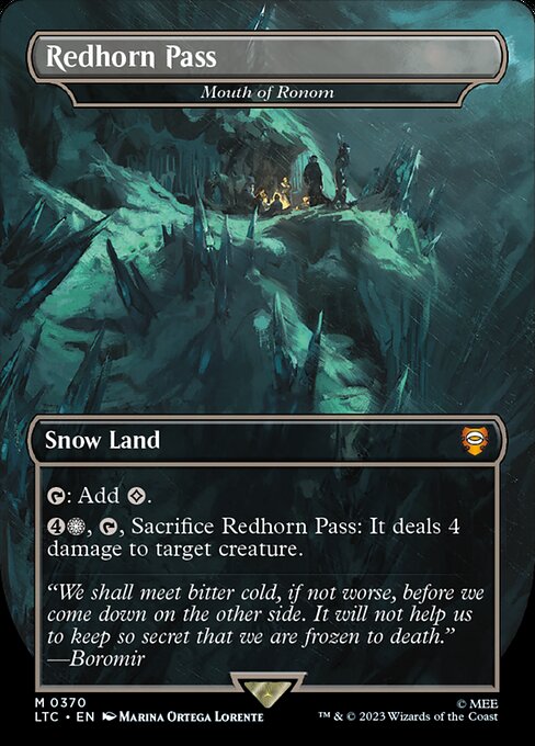 {T}: Add {C}.
{4}{S}, {T}, Sacrifice Mouth of Ronom: It deals 4 damage to target creature. ({S} can be paid with one mana from a snow source.)