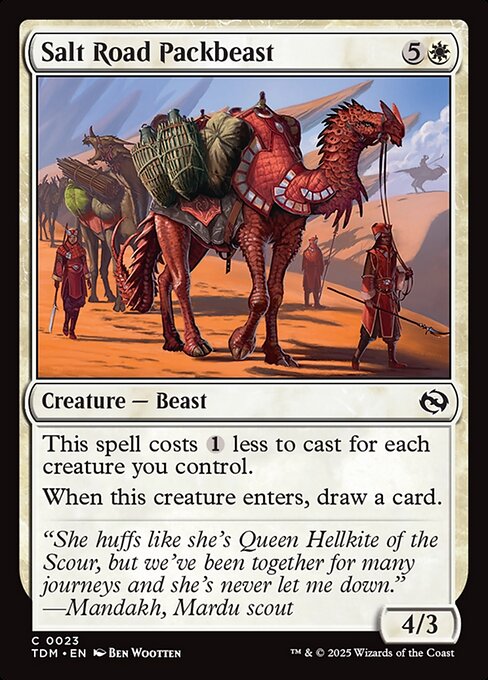 This spell costs {1} less to cast for each creature you control.
When this creature enters, draw a card.