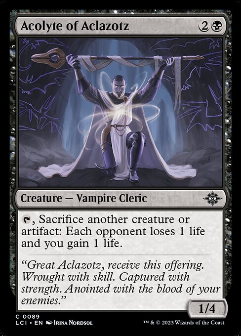 {T}, Sacrifice another creature or artifact: Each opponent loses 1 life and you gain 1 life.