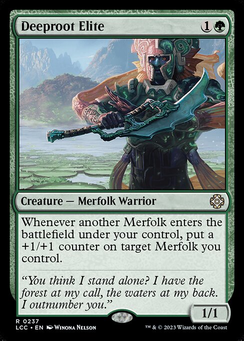 Whenever another Merfolk you control enters, put a +1/+1 counter on target Merfolk you control.
