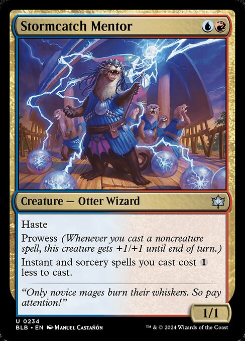 Haste
Prowess (Whenever you cast a noncreature spell, this creature gets +1/+1 until end of turn.)
Instant and sorcery spells you cast cost {1} less to cast.