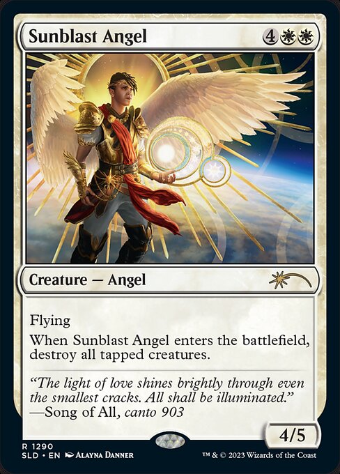 Flying
When Sunblast Angel enters the battlefield, destroy all tapped creatures.