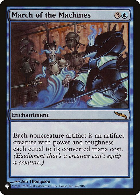 Each noncreature artifact is an artifact creature with power and toughness each equal to its mana value. (Equipment that's a creature can't equip a creature.)