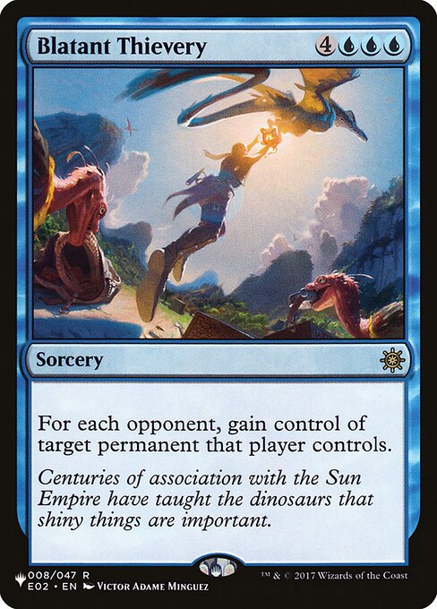 For each opponent, gain control of target permanent that player controls.