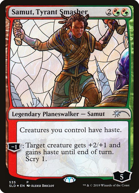 Creatures you control have haste.
−1: Target creature gets +2/+1 and gains haste until end of turn. Scry 1.