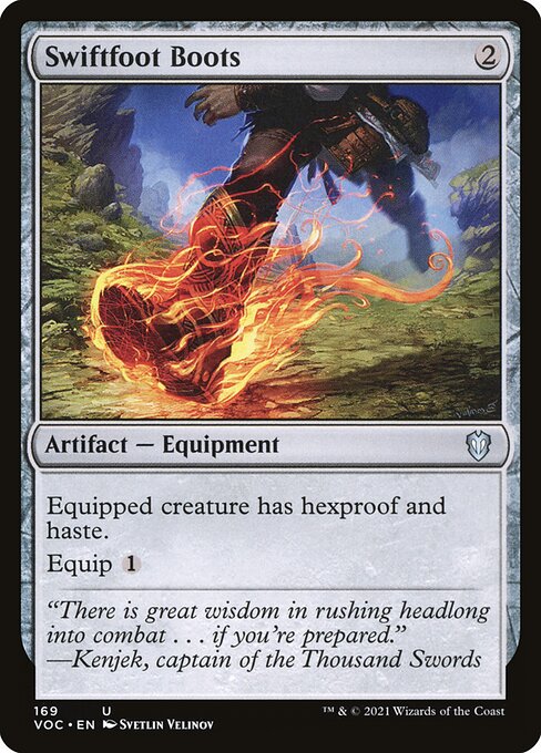 Equipped creature has hexproof and haste. (It can't be the target of spells or abilities your opponents control.)
Equip {1}