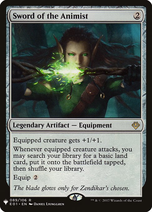 Equipped creature gets +1/+1.
Whenever equipped creature attacks, you may search your library for a basic land card, put it onto the battlefield tapped, then shuffle.
Equip {2}