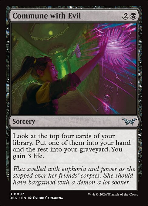 Look at the top four cards of your library. Put one of them into your hand and the rest into your graveyard. You gain 3 life.