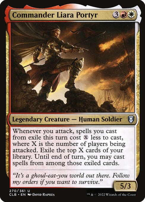 Whenever you attack, spells you cast from exile this turn cost {X} less to cast, where X is the number of players being attacked. Exile the top X cards of your library. Until end of turn, you may cast spells from among those exiled cards.