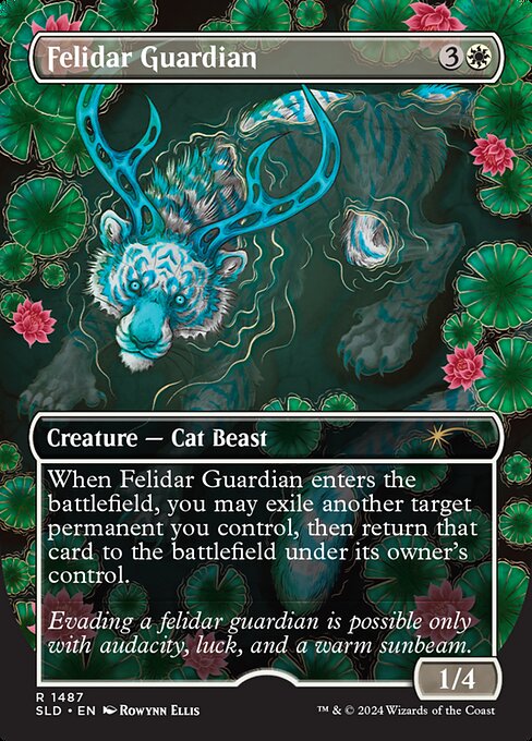 When Felidar Guardian enters the battlefield, you may exile another target permanent you control, then return that card to the battlefield under its owner's control.