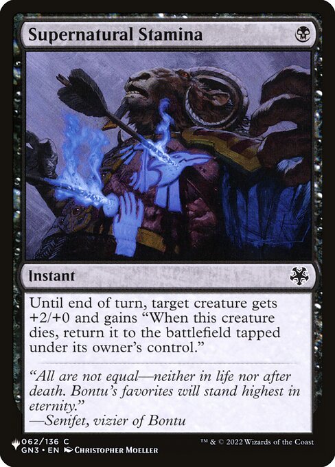 Until end of turn, target creature gets +2/+0 and gains "When this creature dies, return it to the battlefield tapped under its owner's control."