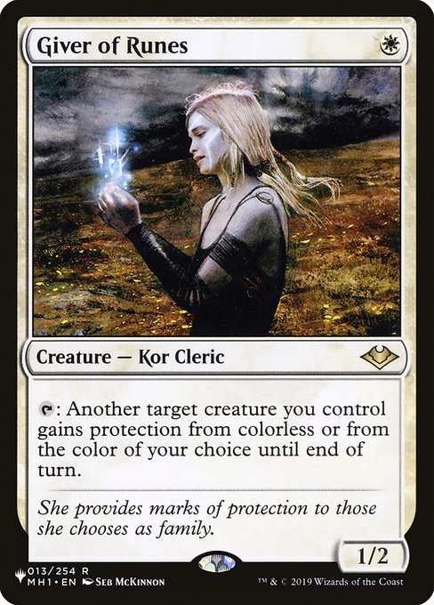 {T}: Another target creature you control gains protection from colorless or from the color of your choice until end of turn.