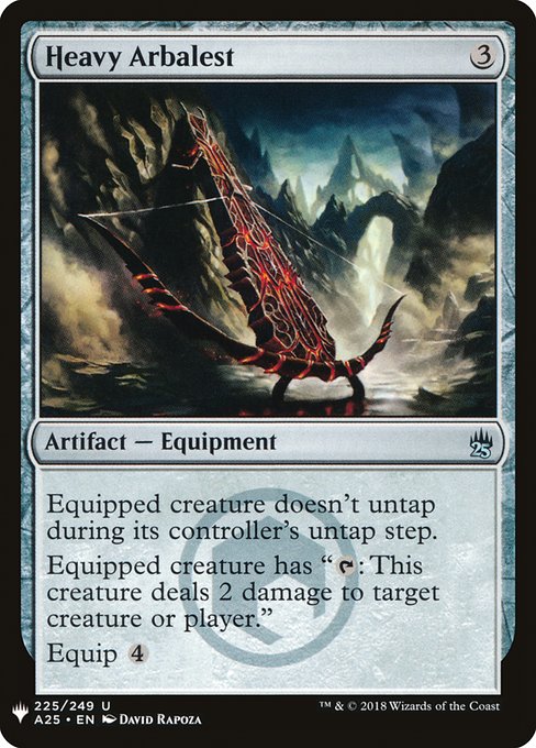 Equipped creature doesn't untap during its controller's untap step.
Equipped creature has "{T}: This creature deals 2 damage to any target."
Equip {4}