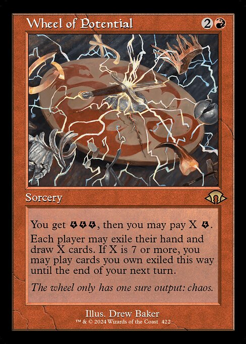 You get {E}{E}{E} (three energy counters), then you may pay X {E}.
Each player may exile their hand and draw X cards. If X is 7 or more, you may play cards you own exiled this way until the end of your next turn.