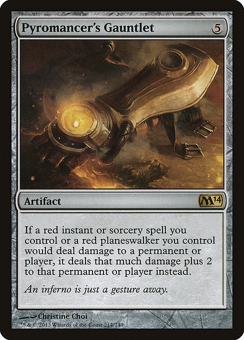 If a red instant or sorcery spell you control or a red planeswalker you control would deal damage to a permanent or player, it deals that much damage plus 2 to that permanent or player instead.