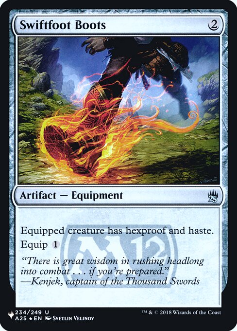 Equipped creature has hexproof and haste. (It can't be the target of spells or abilities your opponents control.)
Equip {1}
