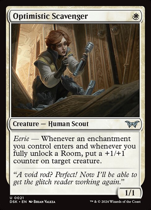 Eerie — Whenever an enchantment you control enters and whenever you fully unlock a Room, put a +1/+1 counter on target creature.