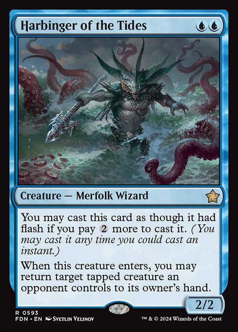 You may cast this card as though it had flash if you pay {2} more to cast it. (You may cast it any time you could cast an instant.)
When this creature enters, you may return target tapped creature an opponent controls to its owner's hand.