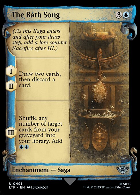 (As this Saga enters and after your draw step, add a lore counter. Sacrifice after III.)
I, II — Draw two cards, then discard a card.
III — Shuffle any number of target cards from your graveyard into your library. Add {U}{U}.