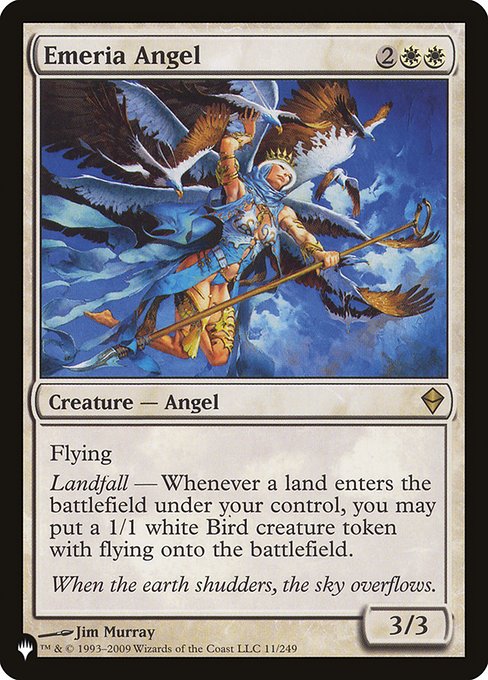 Flying
Landfall — Whenever a land enters the battlefield under your control, you may create a 1/1 white Bird creature token with flying.