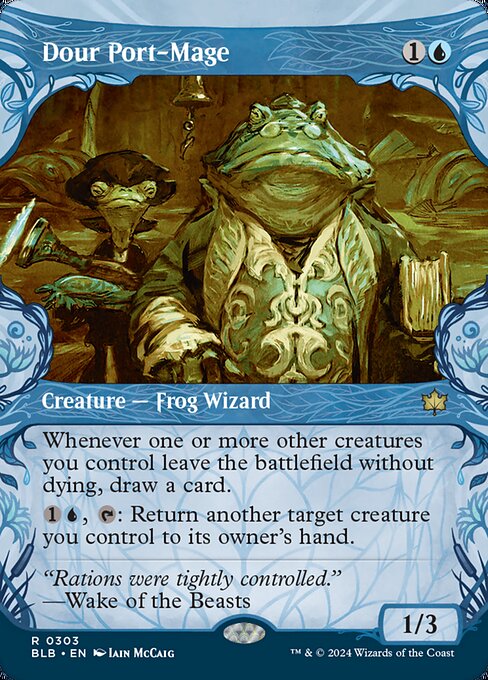 Whenever one or more other creatures you control leave the battlefield without dying, draw a card.
{1}{U}, {T}: Return another target creature you control to its owner's hand.