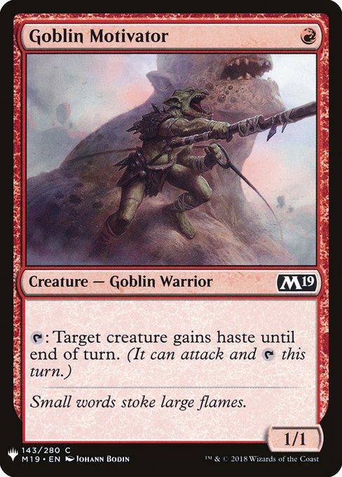 {T}: Target creature gains haste until end of turn. (It can attack and {T} this turn.)