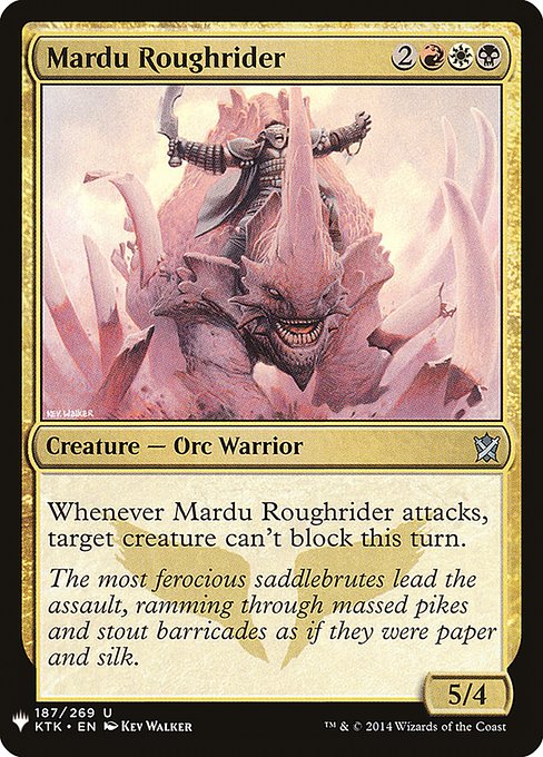 Whenever Mardu Roughrider attacks, target creature can't block this turn.