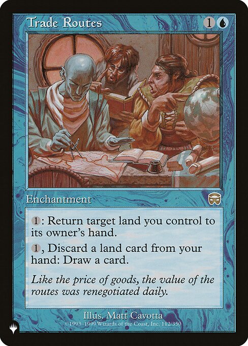 {1}: Return target land you control to its owner's hand.
{1}, Discard a land card: Draw a card.
