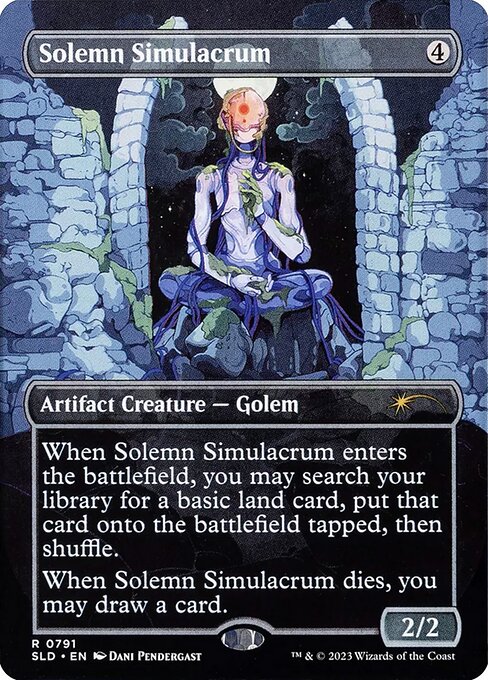 When this creature enters, you may search your library for a basic land card, put that card onto the battlefield tapped, then shuffle.
When this creature dies, you may draw a card.