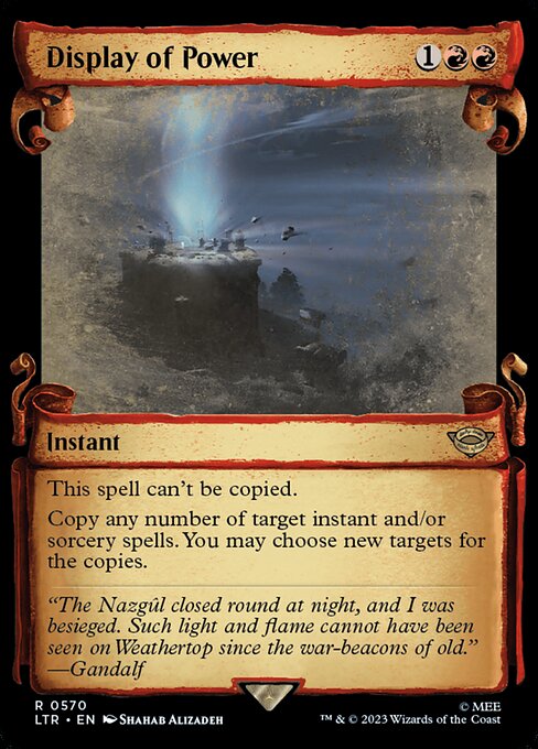 This spell can't be copied.
Copy any number of target instant and/or sorcery spells. You may choose new targets for the copies.