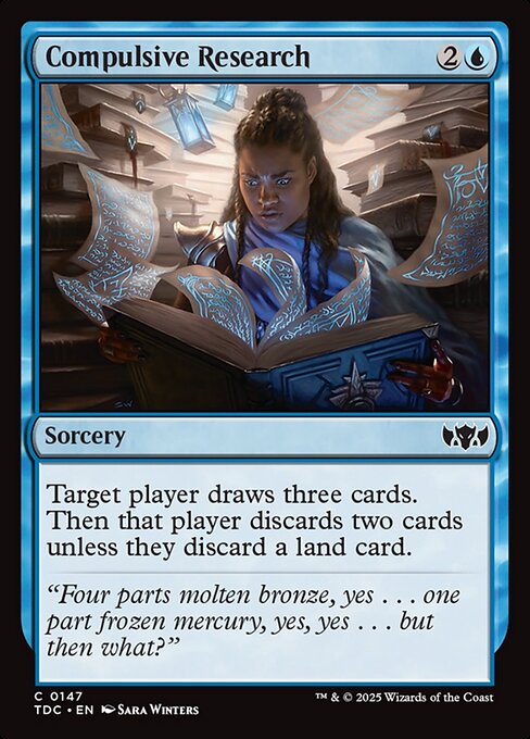 Target player draws three cards. Then that player discards two cards unless they discard a land card.