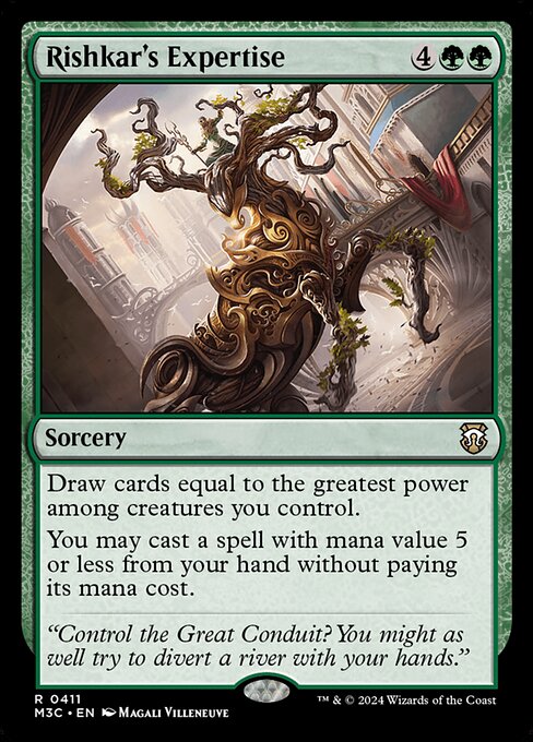 Draw cards equal to the greatest power among creatures you control.
You may cast a spell with mana value 5 or less from your hand without paying its mana cost.