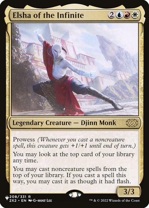 Prowess (Whenever you cast a noncreature spell, this creature gets +1/+1 until end of turn.)
You may look at the top card of your library any time.
You may cast noncreature spells from the top of your library. If you cast a spell this way, you may cast it as though it had flash.