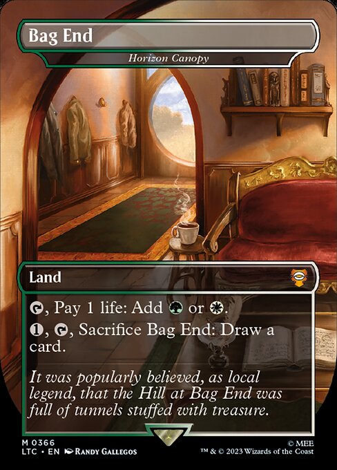 {T}, Pay 1 life: Add {G} or {W}.
{1}, {T}, Sacrifice Horizon Canopy: Draw a card.