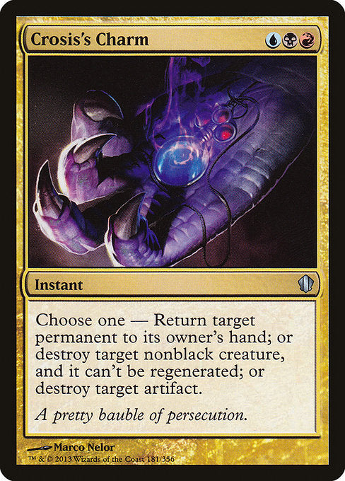 Choose one —
• Return target permanent to its owner's hand.
• Destroy target nonblack creature. It can't be regenerated.
• Destroy target artifact.