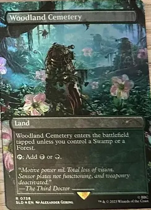 Woodland Cemetery enters the battlefield tapped unless you control a Swamp or a Forest.
{T}: Add {B} or {G}.